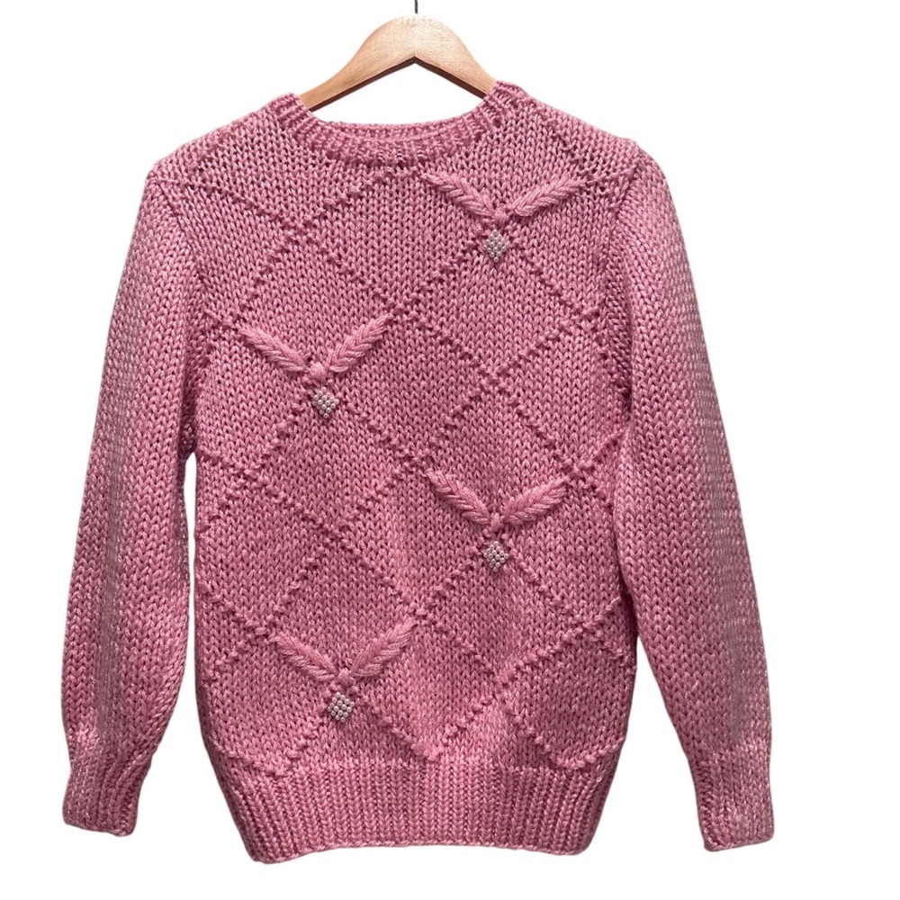 Vintage Mister Noah Pink Pearl Embellished Acrylic Sweater Medium Coquette Girly